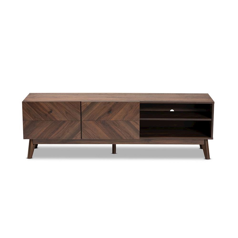 Baxton Studio Hartman Mid-Century Modern Walnut Brown Finished Wood TV Stand. Picture 3