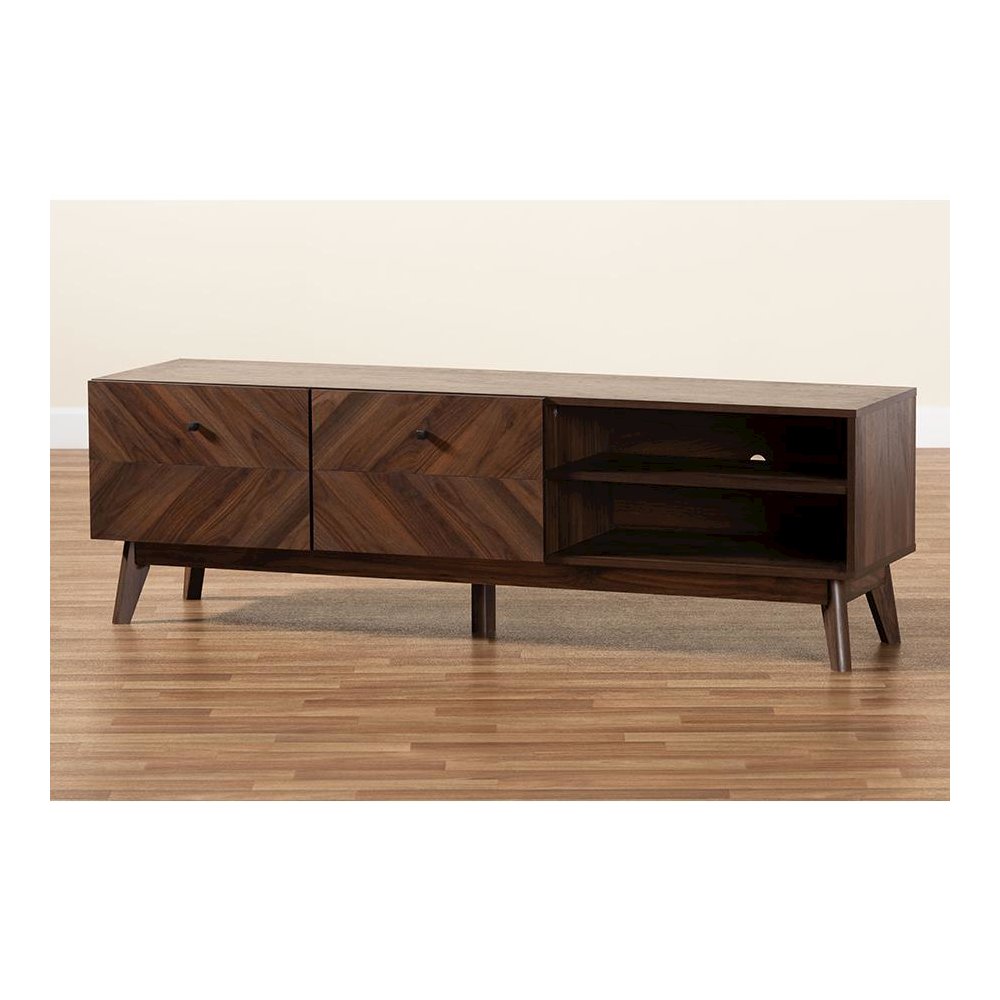 Baxton Studio Hartman Mid-Century Modern Walnut Brown Finished Wood TV Stand. Picture 9