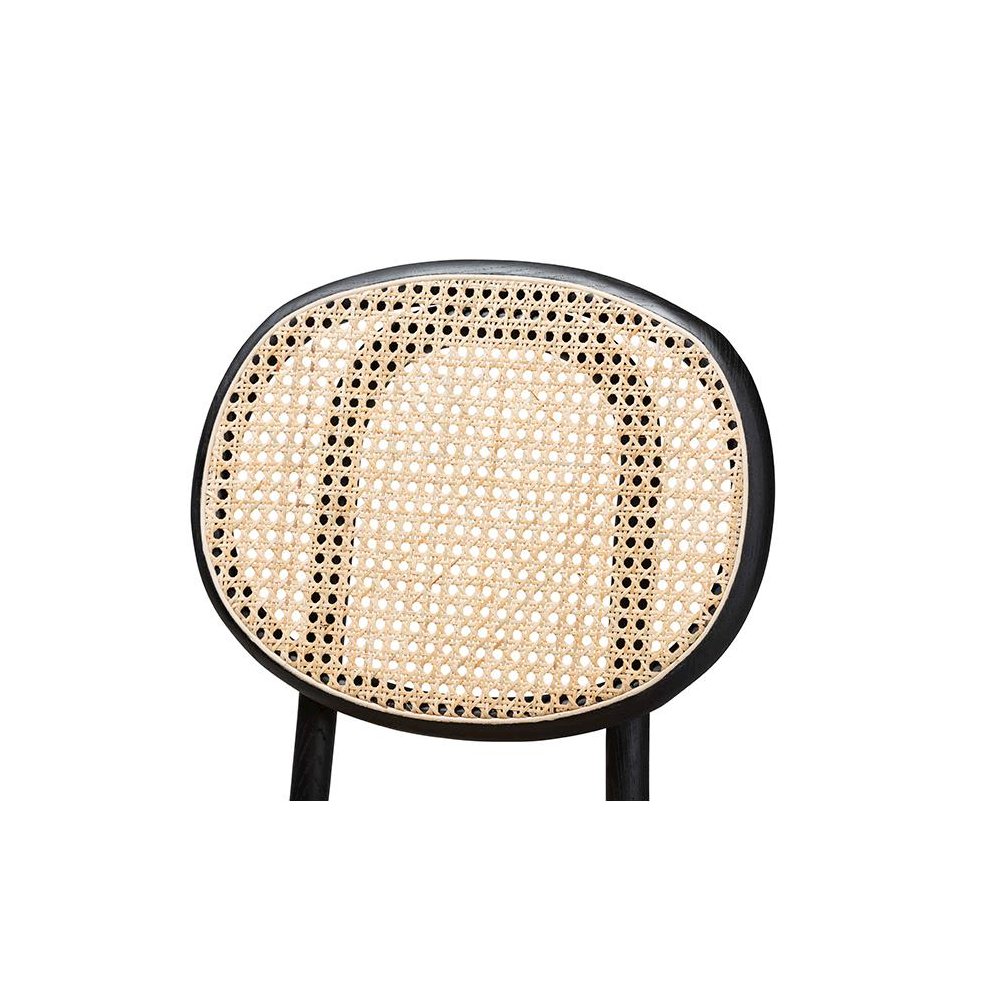 Brown Woven Rattan and Black Wood 2-Piece Cane Dining Chair Set. Picture 4