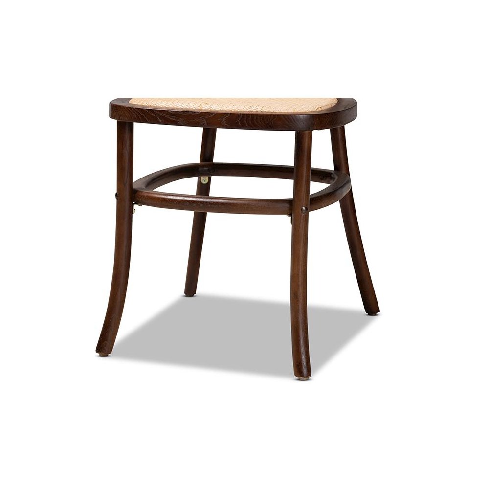 Brown Woven Rattan and Walnut Brown Wood 2-Piece Cane Dining Chair Set. Picture 5