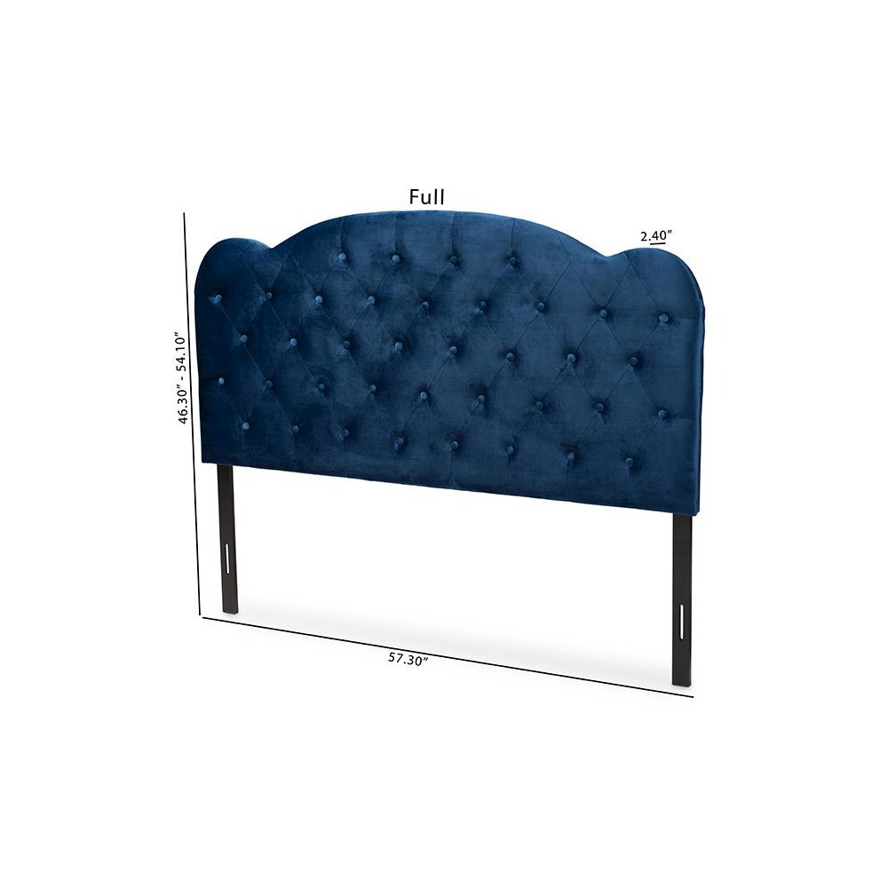 Navy Blue Velvet Fabric Upholstered Queen Size Headboard. Picture 6