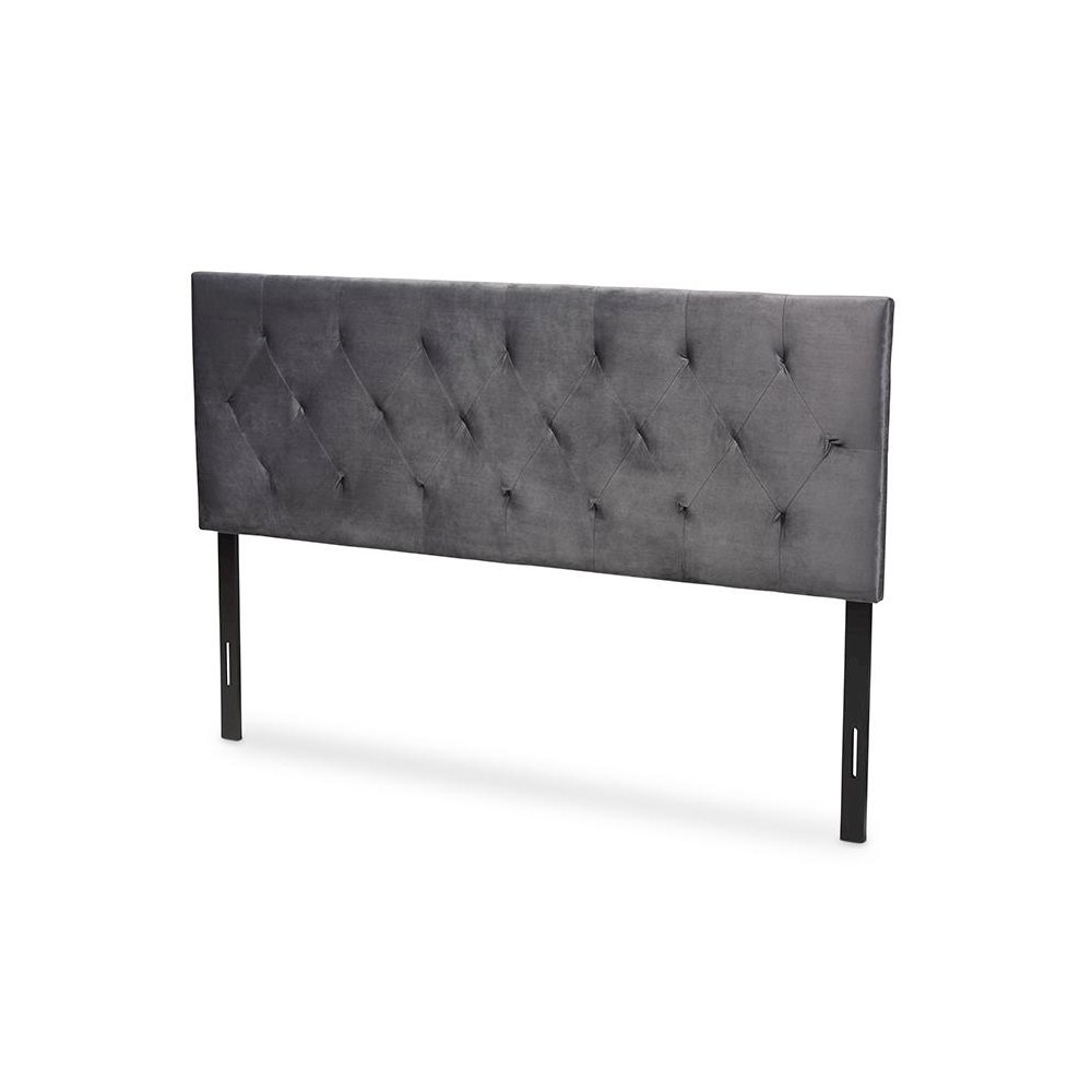 Grey Velvet Fabric Upholstered Queen Size Headboard. Picture 1
