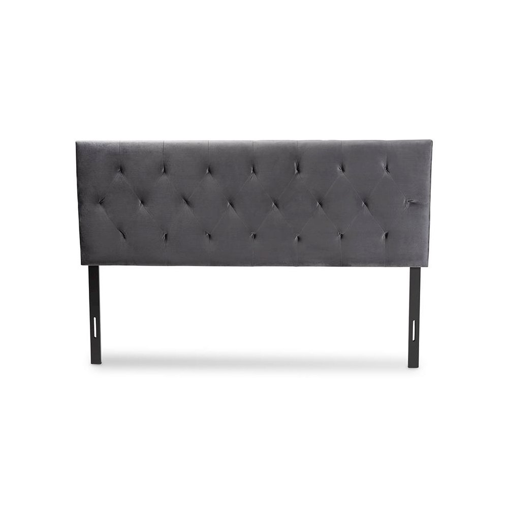 Grey Velvet Fabric Upholstered Queen Size Headboard. Picture 2