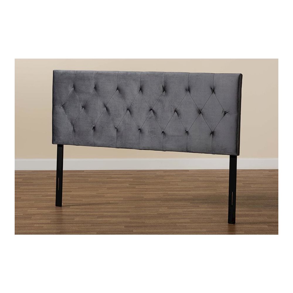 Grey Velvet Fabric Upholstered Queen Size Headboard. Picture 5