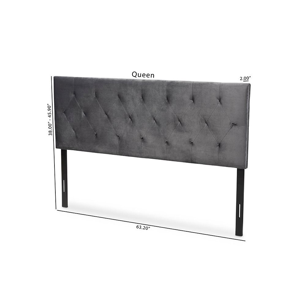 Grey Velvet Fabric Upholstered Queen Size Headboard. Picture 7