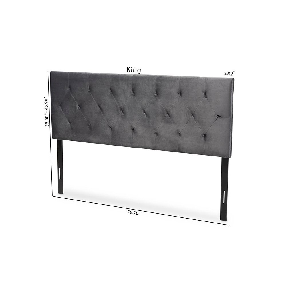 Grey Velvet Fabric Upholstered Queen Size Headboard. Picture 8
