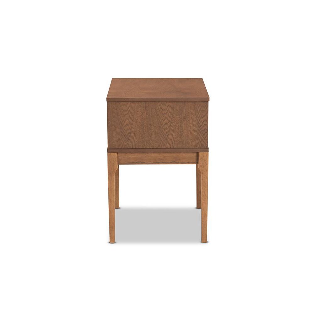Ash Walnut Finished Wood and Rattan 1-Drawer Nightstand. Picture 4