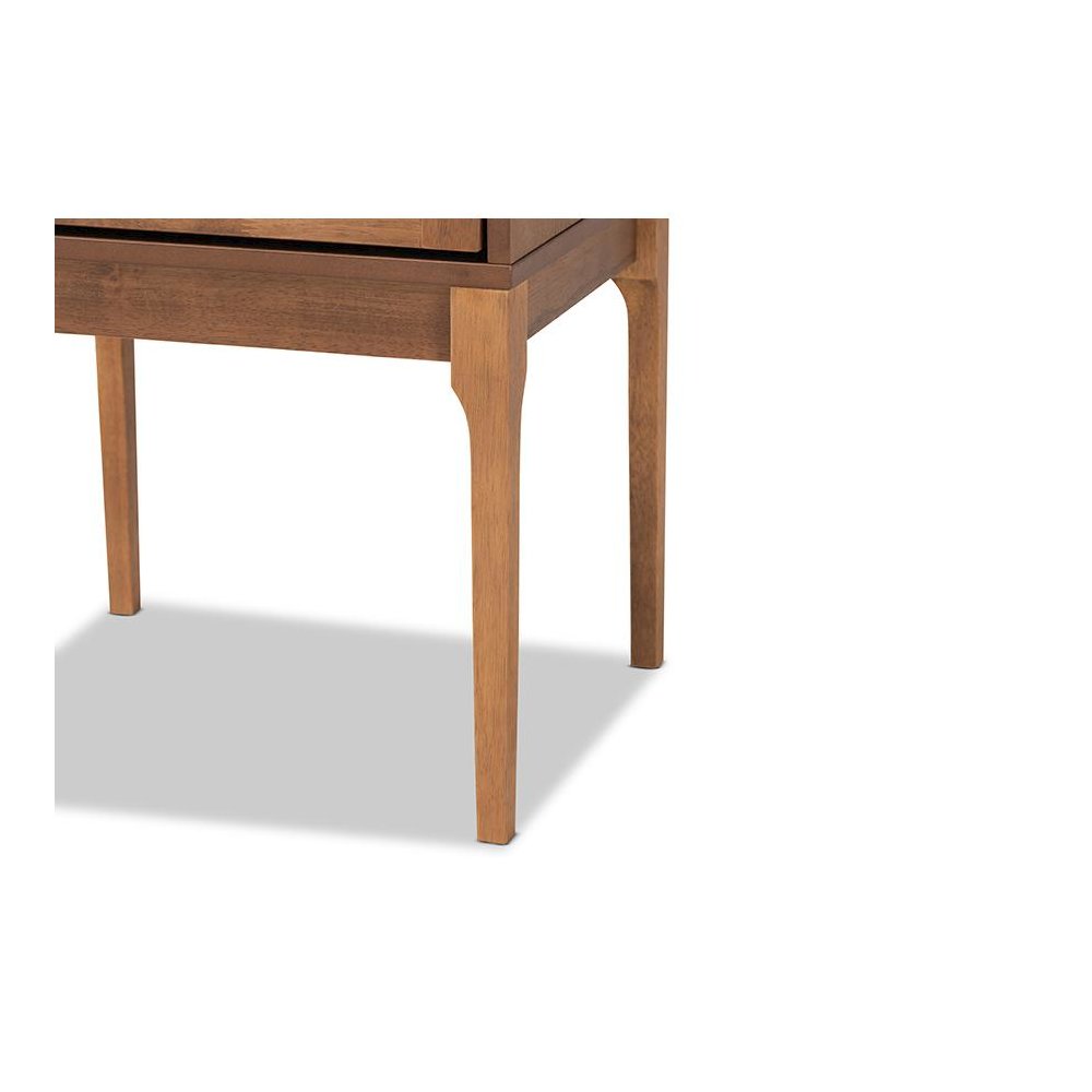 Ash Walnut Finished Wood and Rattan 1-Drawer Nightstand. Picture 6
