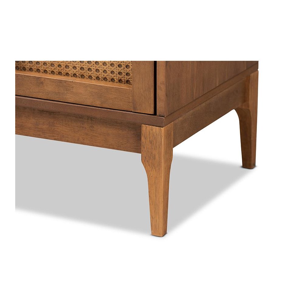 Ramiel Mid-Century Modern Ash Walnut Finished Wood and Rattan 6-Drawer Dresser. Picture 6