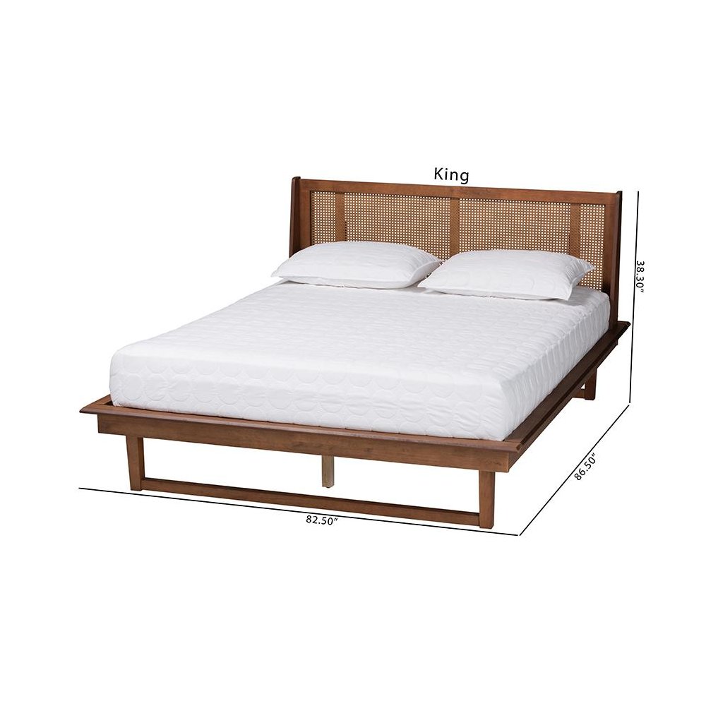 Aveena Mid-Century Modern Walnut Brown Finished Wood Queen Size Platform Bed. Picture 10
