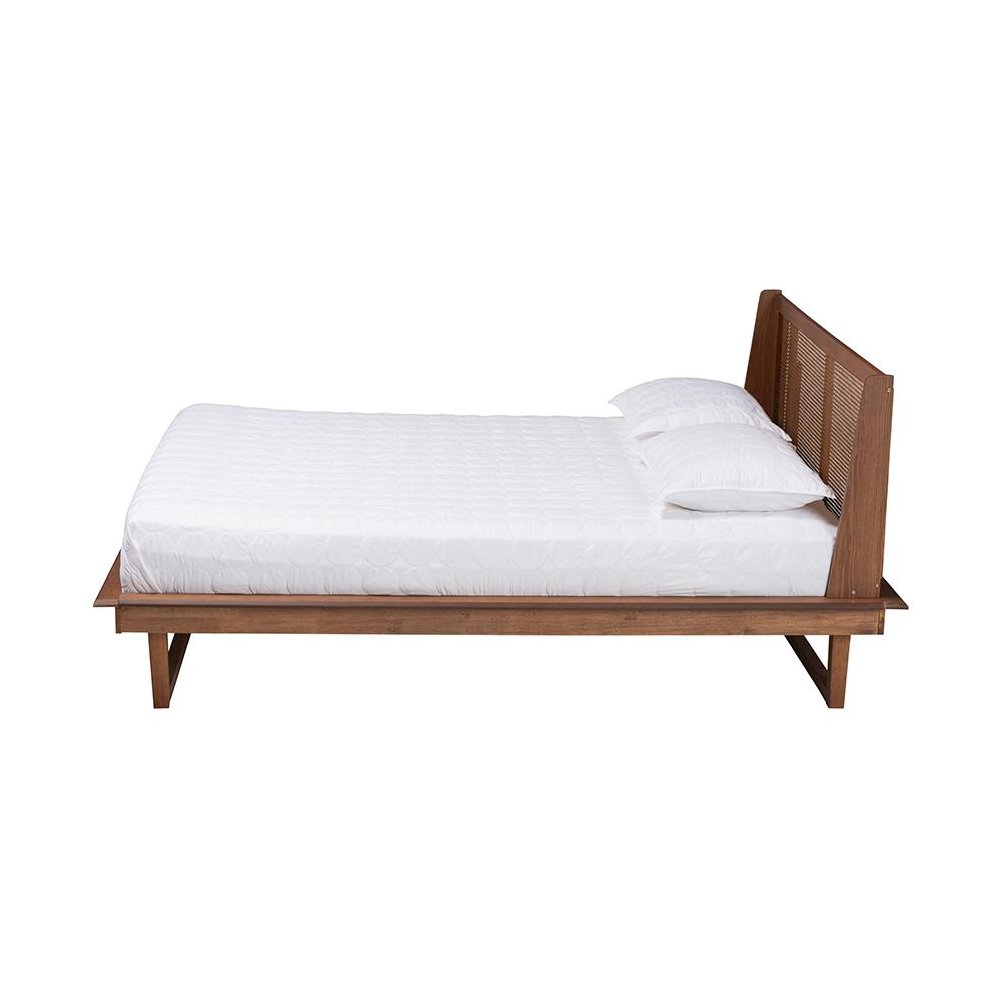 Aveena Mid-Century Modern Walnut Brown Finished Wood Queen Size Platform Bed. Picture 2