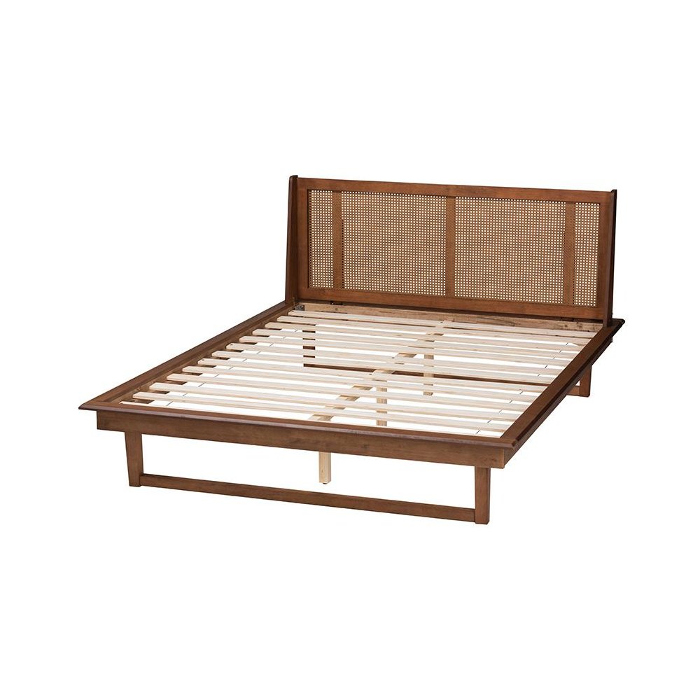 Aveena Mid-Century Modern Walnut Brown Finished Wood Queen Size Platform Bed. Picture 3