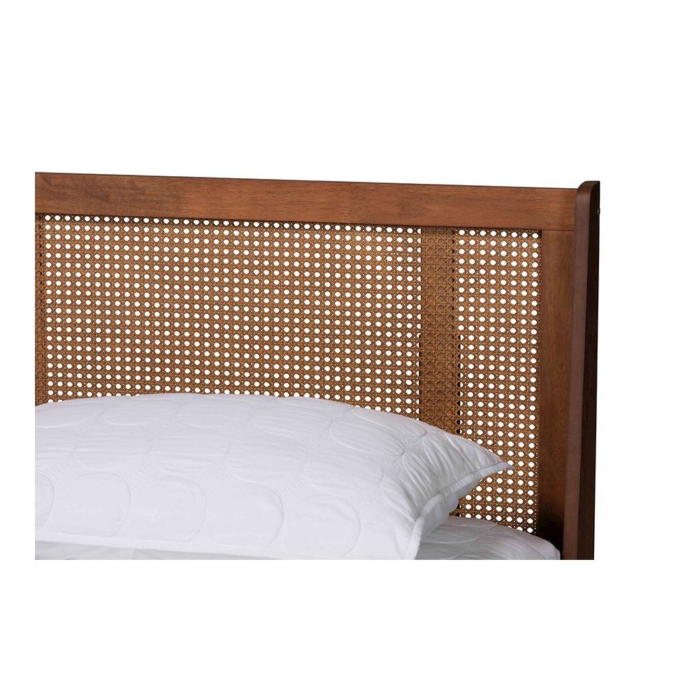 Aveena Mid-Century Modern Walnut Brown Finished Wood Queen Size Platform Bed. Picture 4