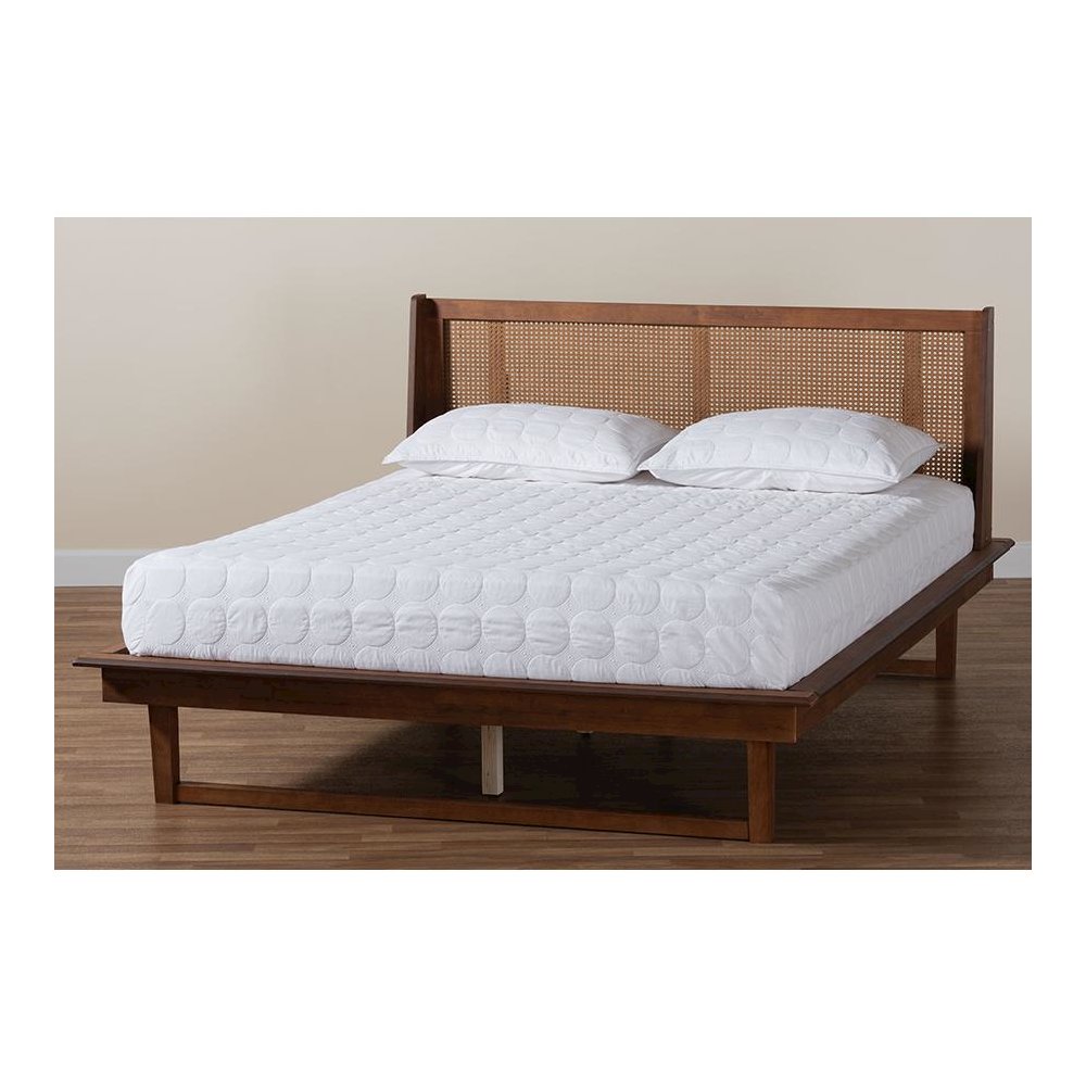 Aveena Mid-Century Modern Walnut Brown Finished Wood Queen Size Platform Bed. Picture 8