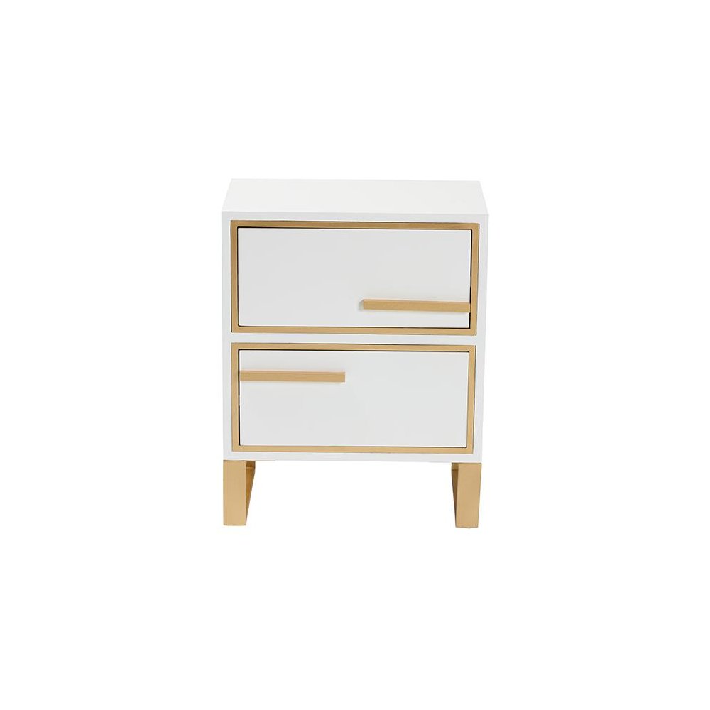Baxton Studio Giolla Contemporary Glam and Luxe White Finished Wood and Gold Metal 2-Drawer Nightstand. Picture 3