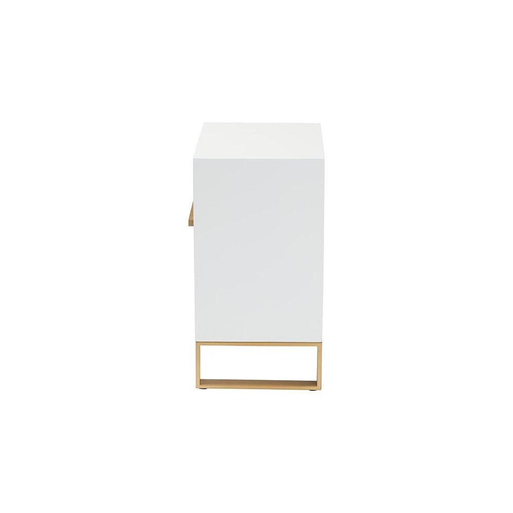 Baxton Studio Giolla Contemporary Glam and Luxe White Finished Wood and Gold Metal 2-Drawer Nightstand. Picture 4