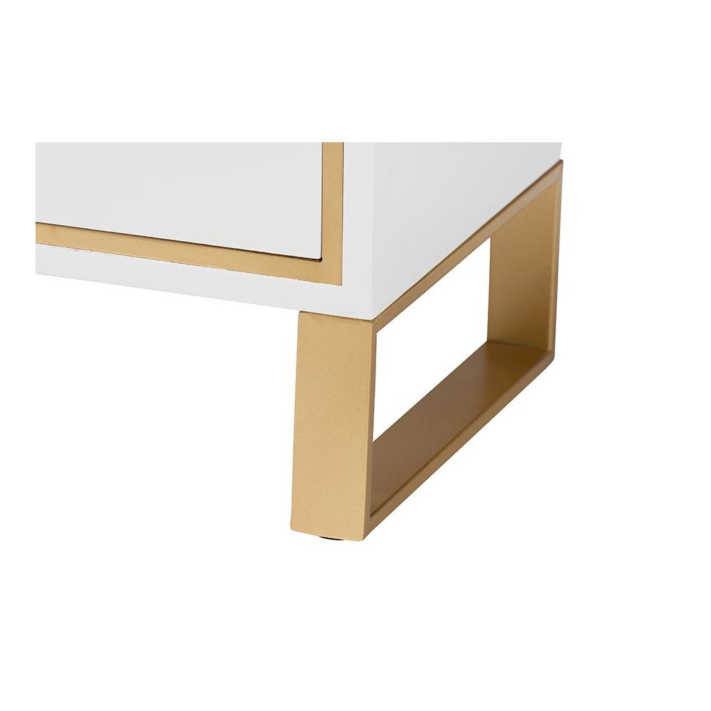 Baxton Studio Giolla Contemporary Glam and Luxe White Finished Wood and Gold Metal 2-Drawer Nightstand. Picture 6