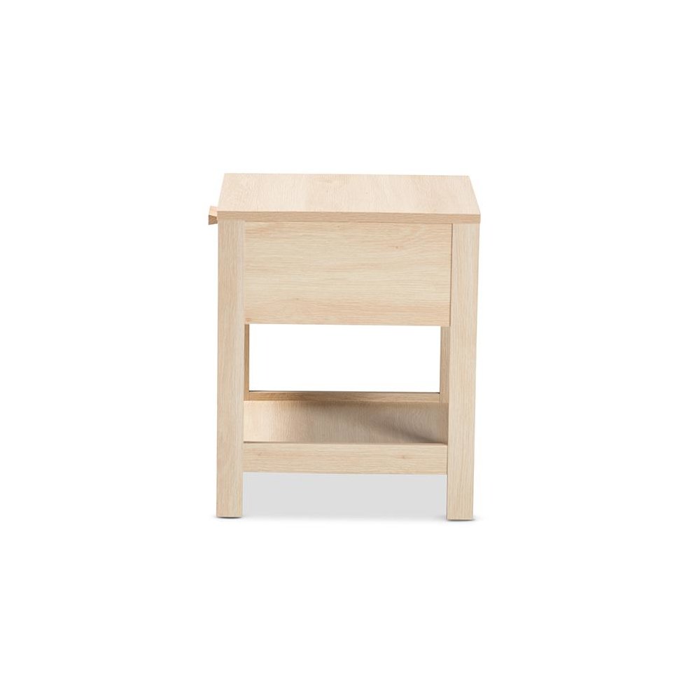 Baxton Studio Sebille Mid-Century Modern Light Brown Finished Wood 1-Drawer Nightstand with Natural Rattan. Picture 4