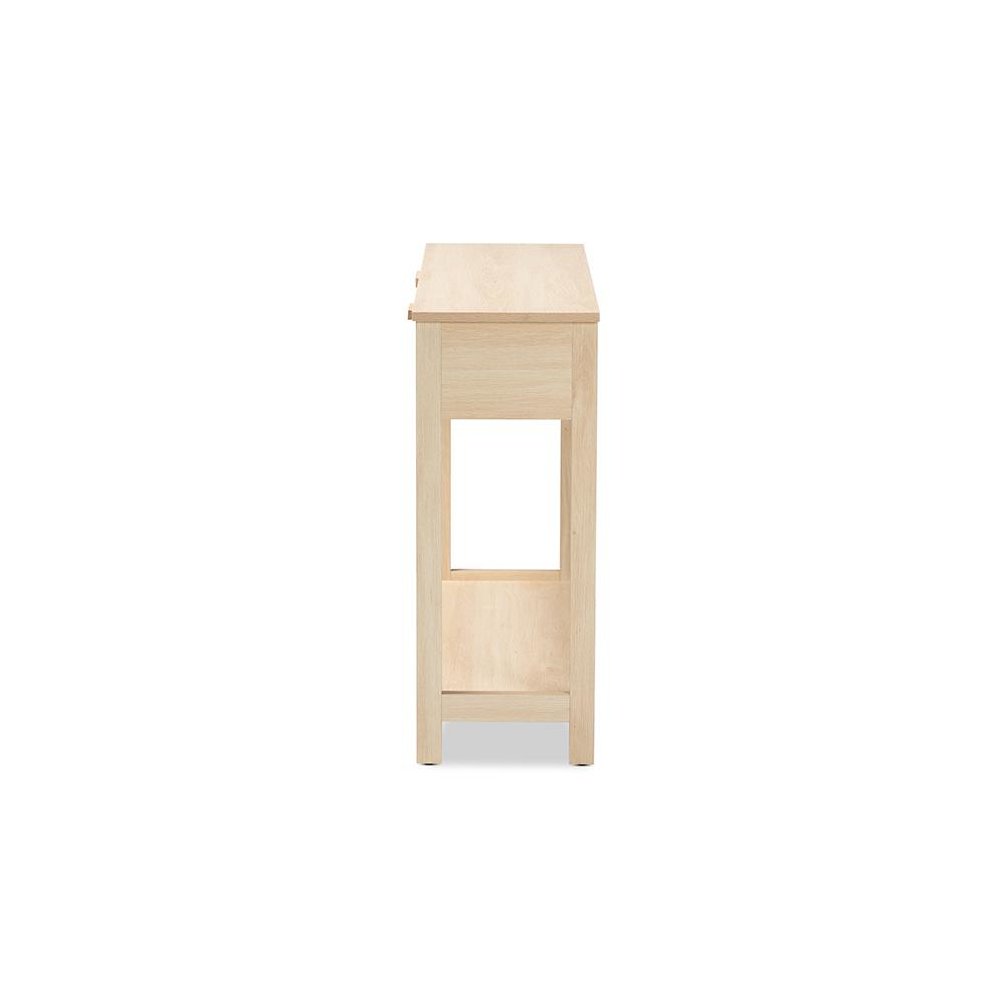 Light Brown Finished Wood 2-Drawer Console Table with Natural Rattan. Picture 4