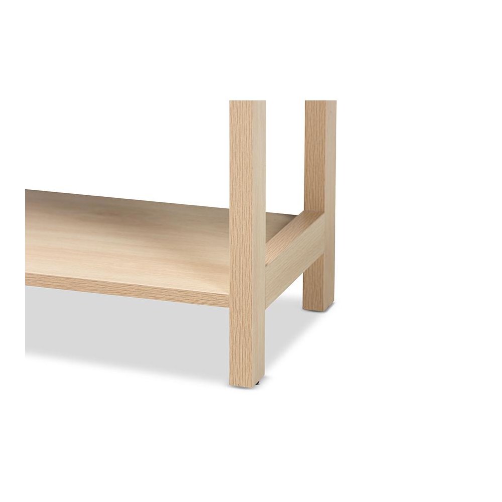 Light Brown Finished Wood 2-Drawer Console Table with Natural Rattan. Picture 6