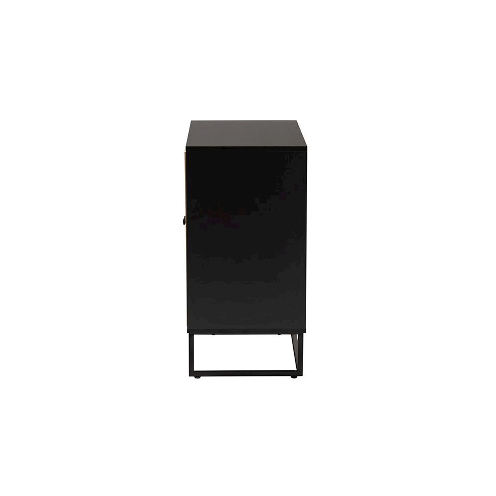 Espresso Brown Finished Wood and Natural Rattan 2-Door Storage Cabinet. Picture 4