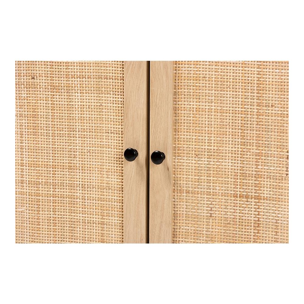 Espresso Brown Finished Wood and Natural Rattan 2-Door Storage Cabinet. Picture 5