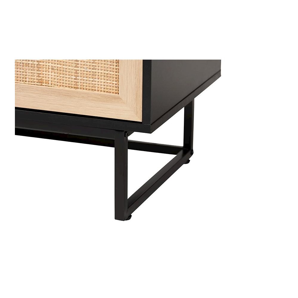 Espresso Brown Finished Wood and Natural Rattan 2-Door Storage Cabinet. Picture 6