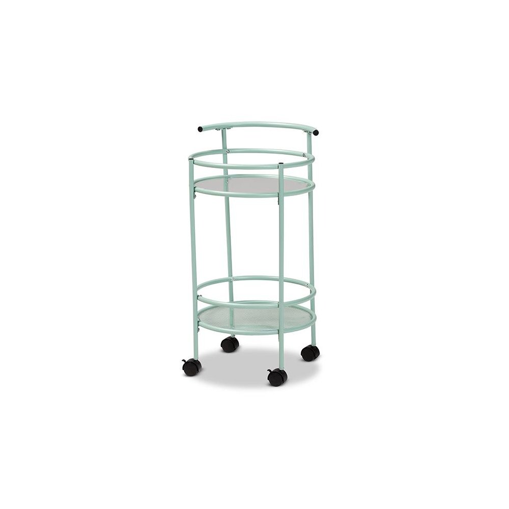 Newell Mid-Century Modern Mint Green Finished Metal 2-Tier Kitchen Cart. Picture 1