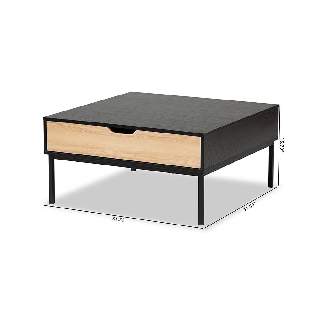 Two-Tone Oak Brown and Black Finished Wood Coffee Table. Picture 3