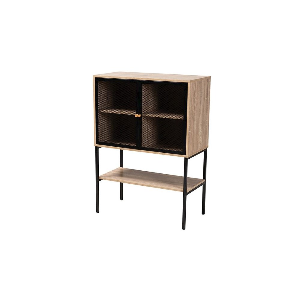 Industrial Natural Brown Finished Wood and Black Metal 2-Door Sideboard. Picture 1