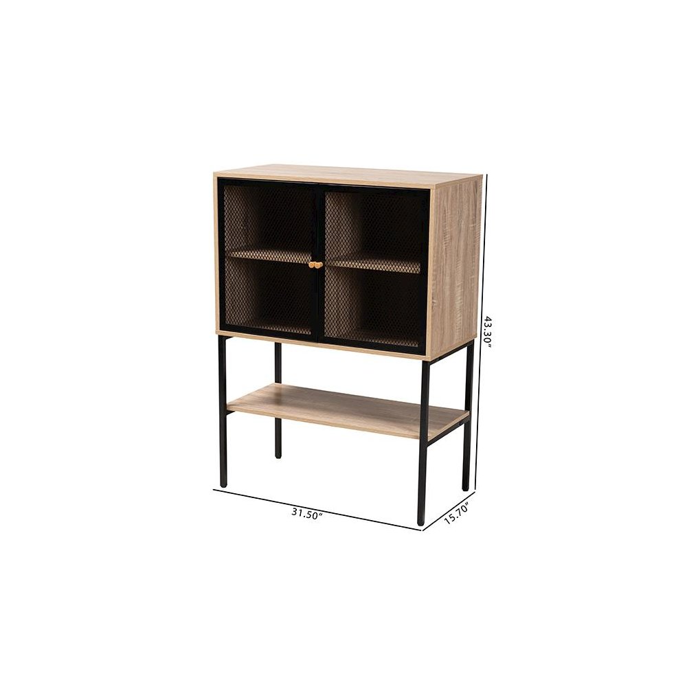 Industrial Natural Brown Finished Wood and Black Metal 2-Door Sideboard. Picture 10