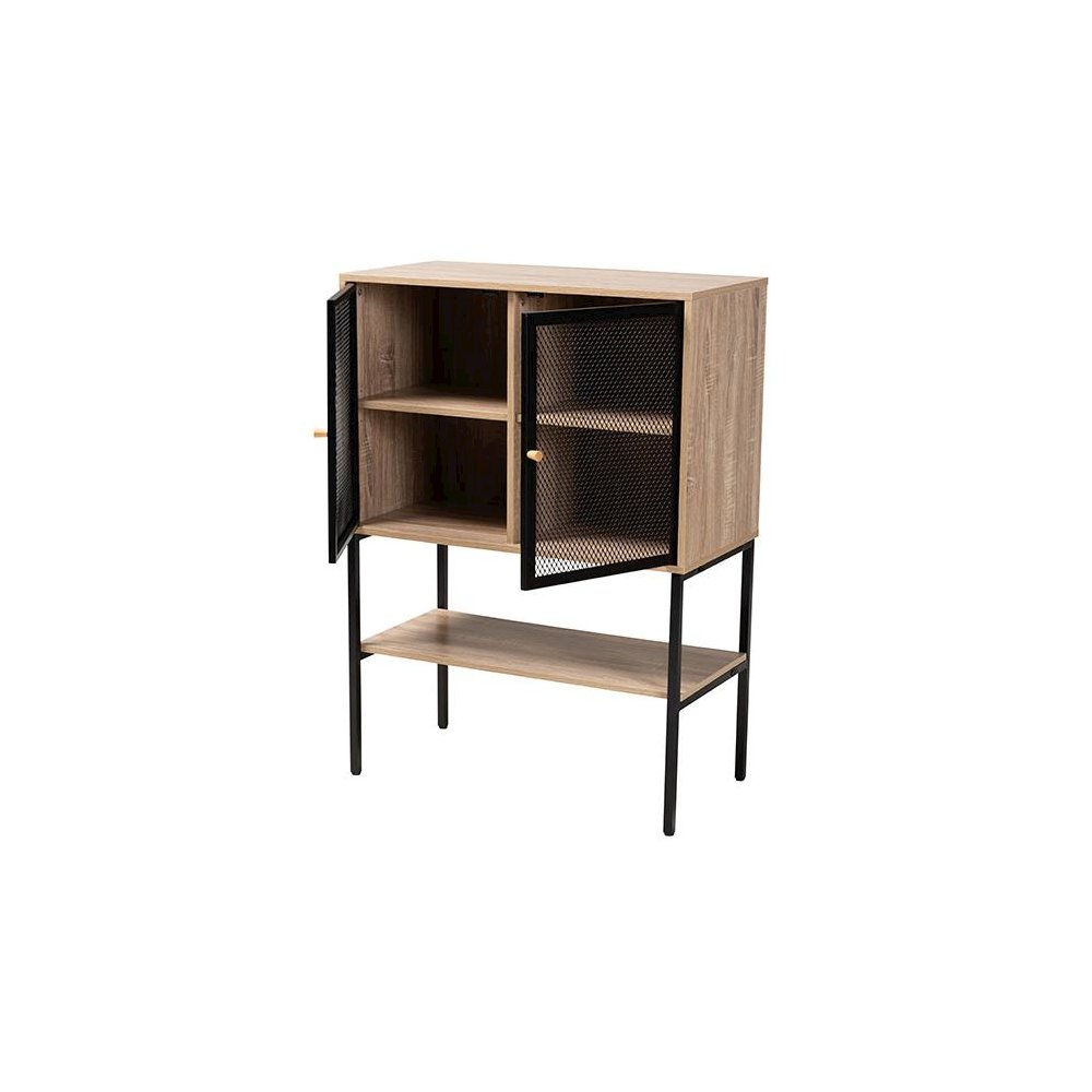 Industrial Natural Brown Finished Wood and Black Metal 2-Door Sideboard. Picture 2