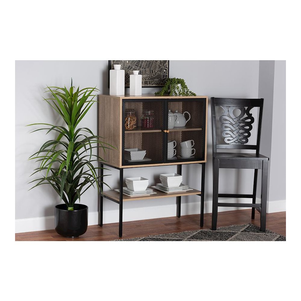 Industrial Natural Brown Finished Wood and Black Metal 2-Door Sideboard. Picture 8