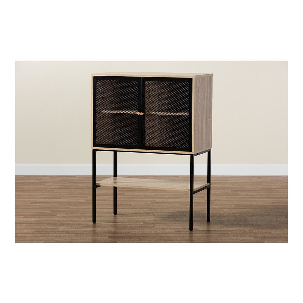 Industrial Natural Brown Finished Wood and Black Metal 2-Door Sideboard. Picture 9