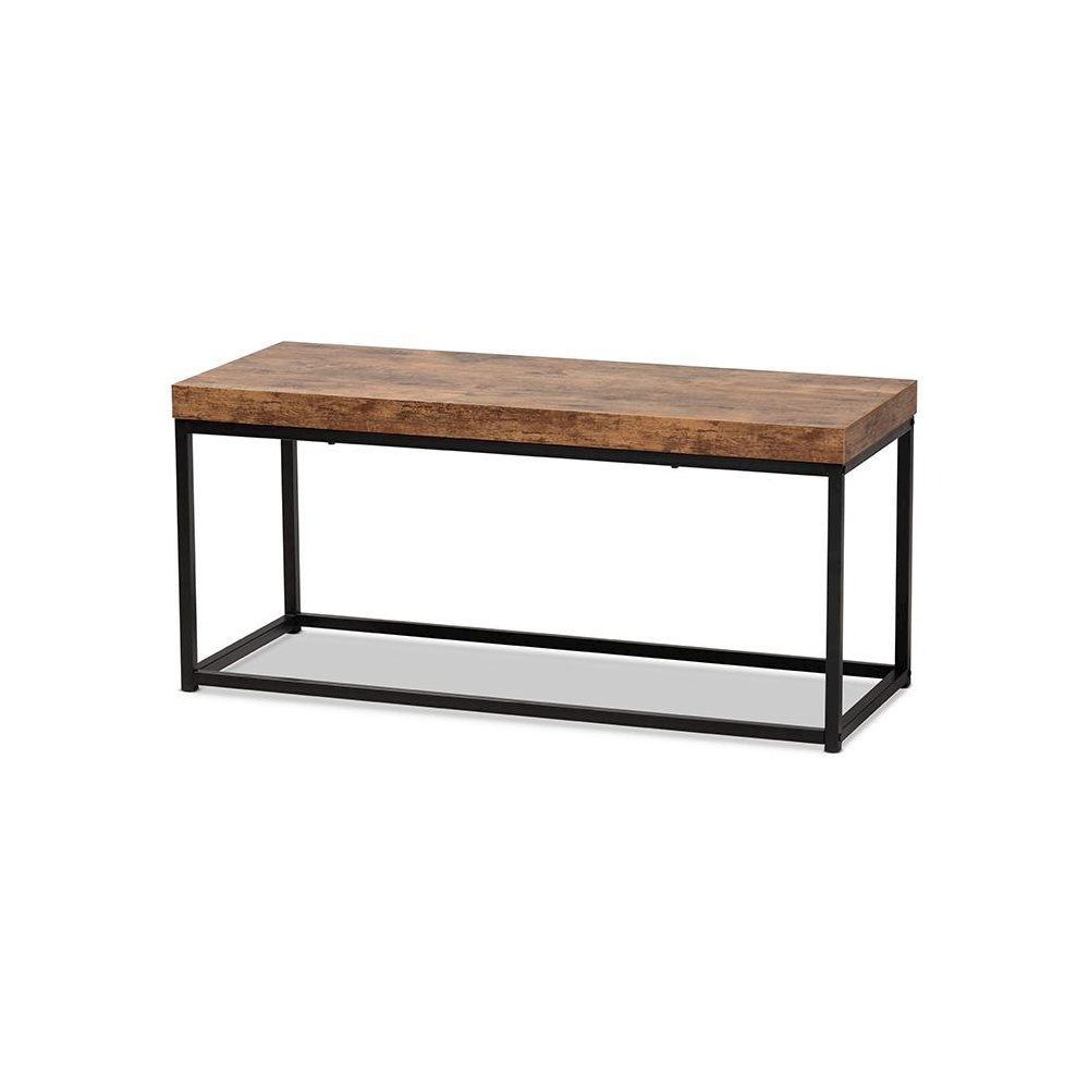 Bardot Modern Industrial Walnut Brown Finished Wood and Black Metal Accent Bench. Picture 1