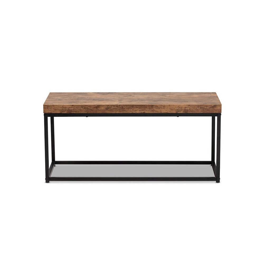 Bardot Modern Industrial Walnut Brown Finished Wood and Black Metal Accent Bench. Picture 2