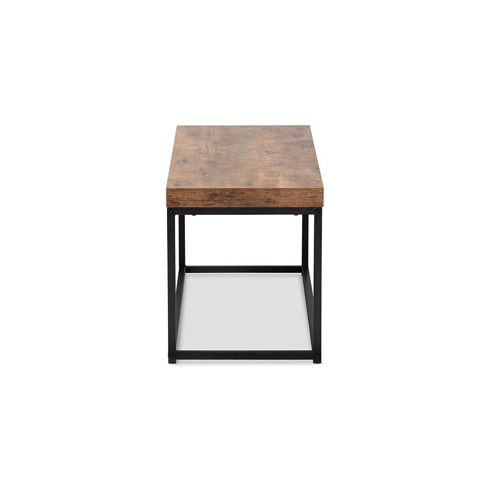 Bardot Modern Industrial Walnut Brown Finished Wood and Black Metal Accent Bench. Picture 3