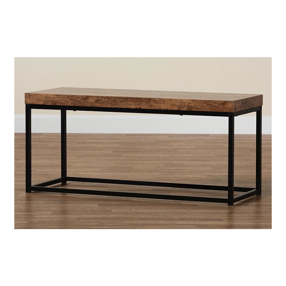 Bardot Modern Industrial Walnut Brown Finished Wood and Black Metal Accent Bench. Picture 7