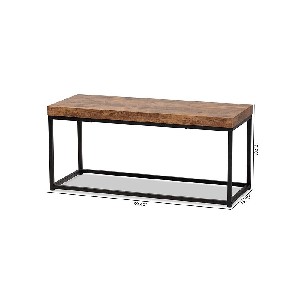 Bardot Modern Industrial Walnut Brown Finished Wood and Black Metal Accent Bench. Picture 8