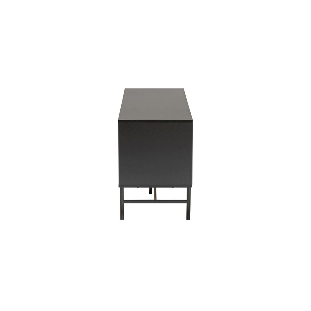 Dark Brown Finished Wood and Two-Tone Black and Gold Metal TV Stand. Picture 4