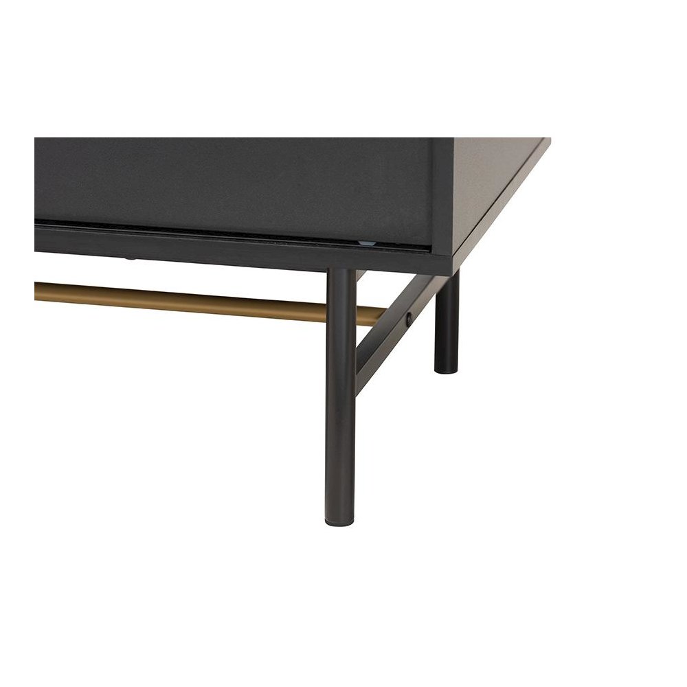 Dark Brown Finished Wood and Two-Tone Black and Gold Metal TV Stand. Picture 6