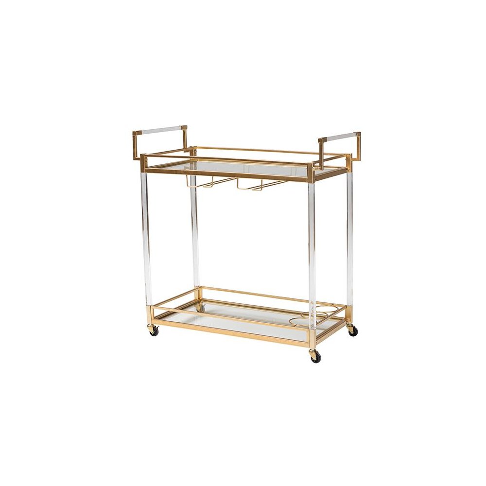 Baxton Studio Savannah Contemporary Glam and Luxe Gold Metal and Glass Wine Cart. Picture 1