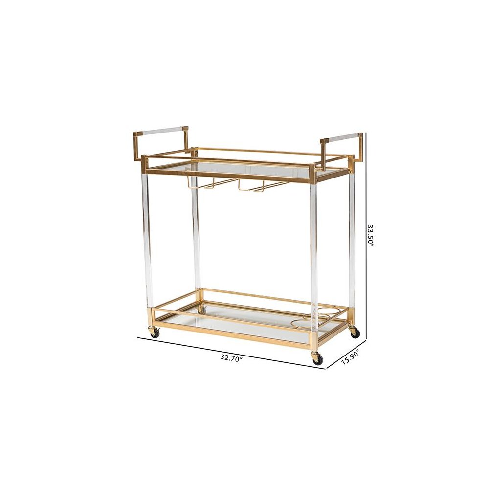 Baxton Studio Savannah Contemporary Glam and Luxe Gold Metal and Glass Wine Cart. Picture 11