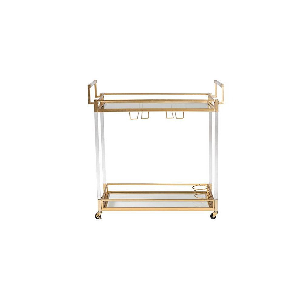 Baxton Studio Savannah Contemporary Glam and Luxe Gold Metal and Glass Wine Cart. Picture 2