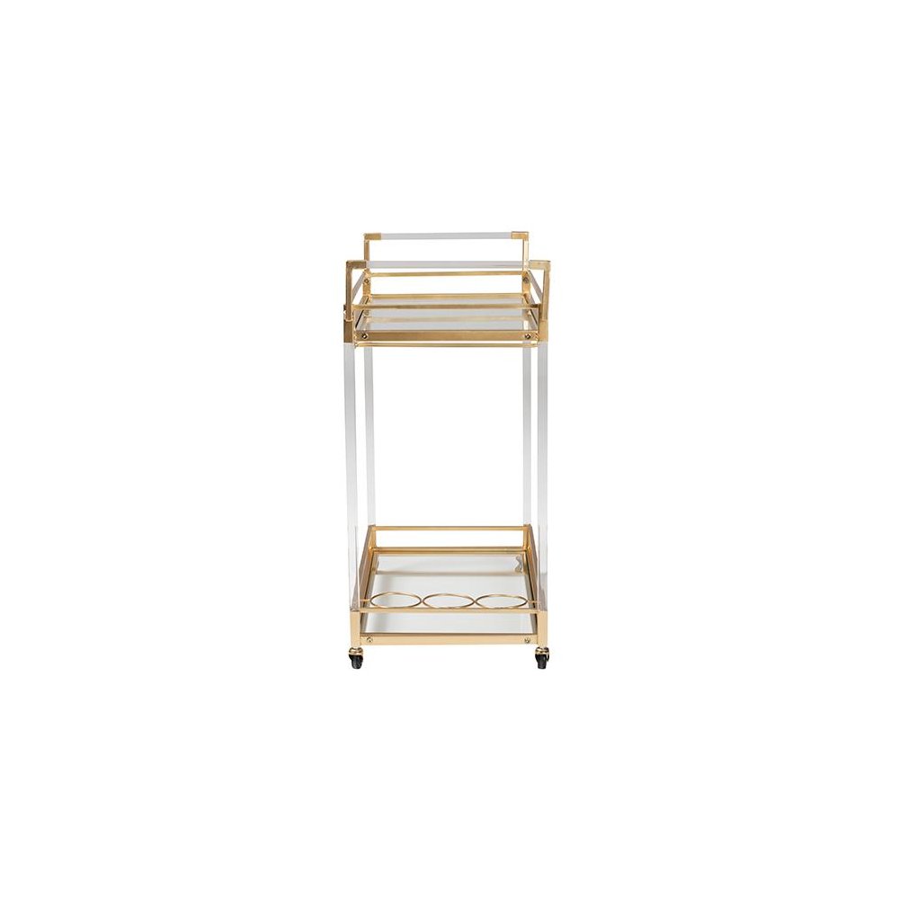 Baxton Studio Savannah Contemporary Glam and Luxe Gold Metal and Glass Wine Cart. Picture 3