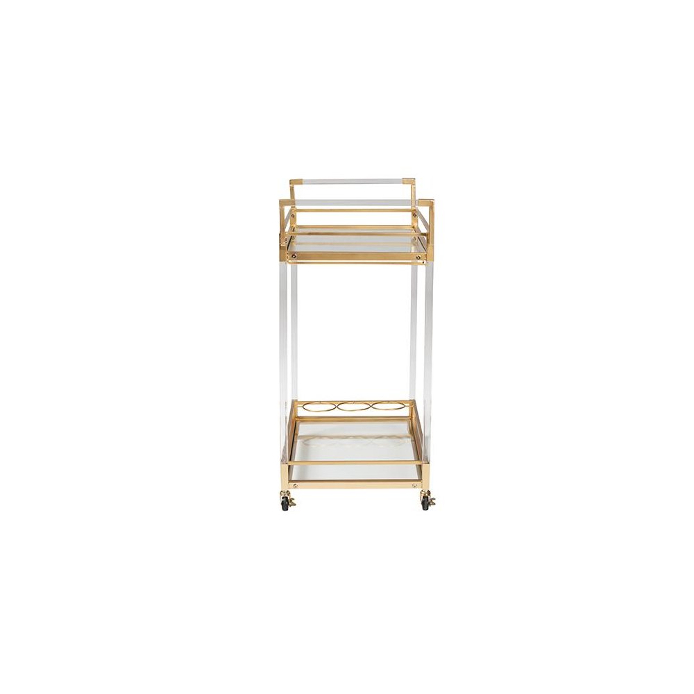 Baxton Studio Savannah Contemporary Glam and Luxe Gold Metal and Glass Wine Cart. Picture 4