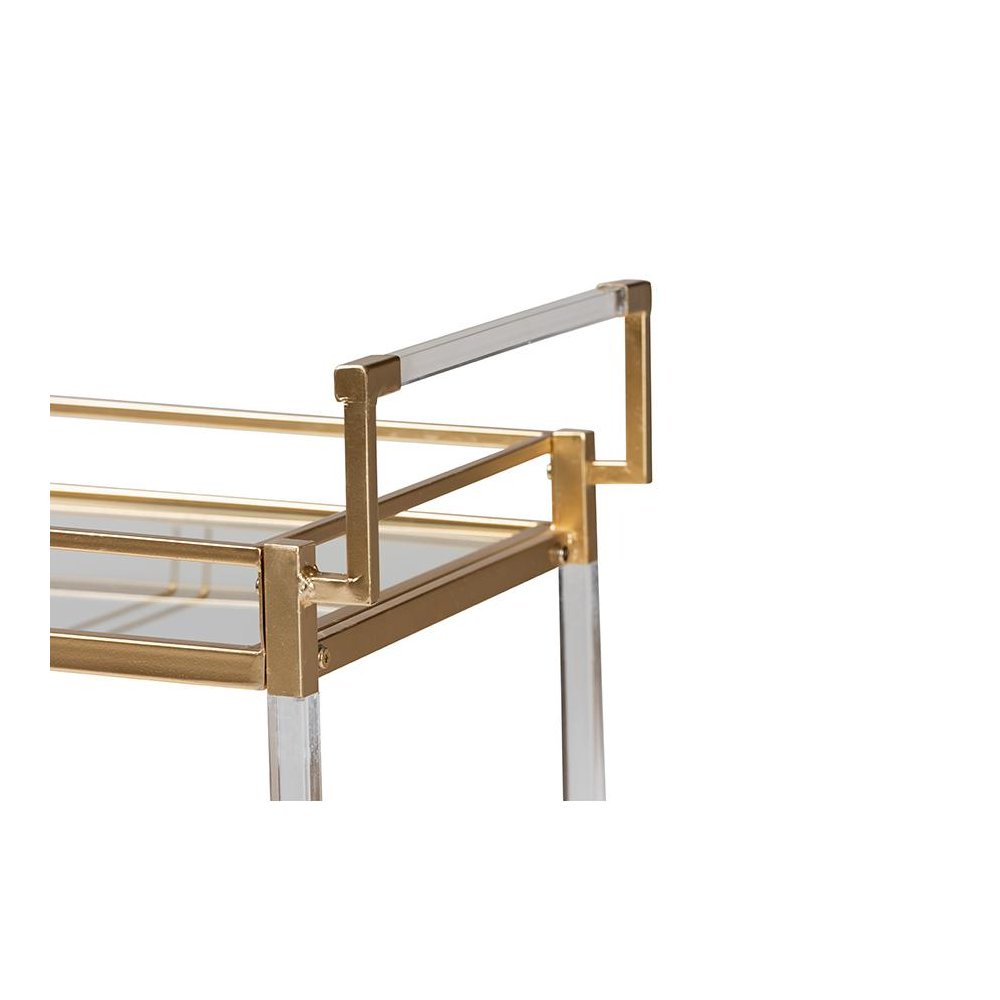 Baxton Studio Savannah Contemporary Glam and Luxe Gold Metal and Glass Wine Cart. Picture 5