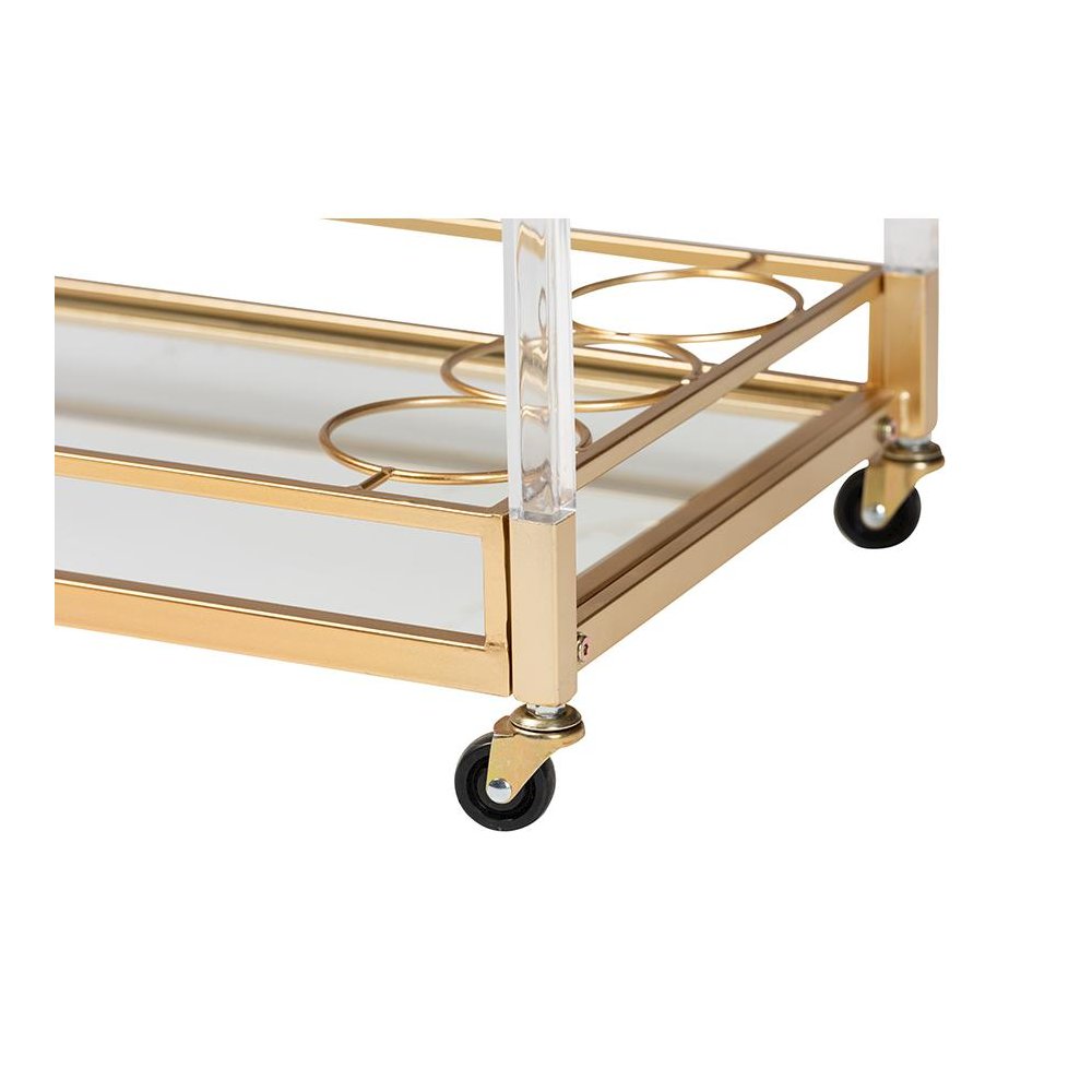 Baxton Studio Savannah Contemporary Glam and Luxe Gold Metal and Glass Wine Cart. Picture 6
