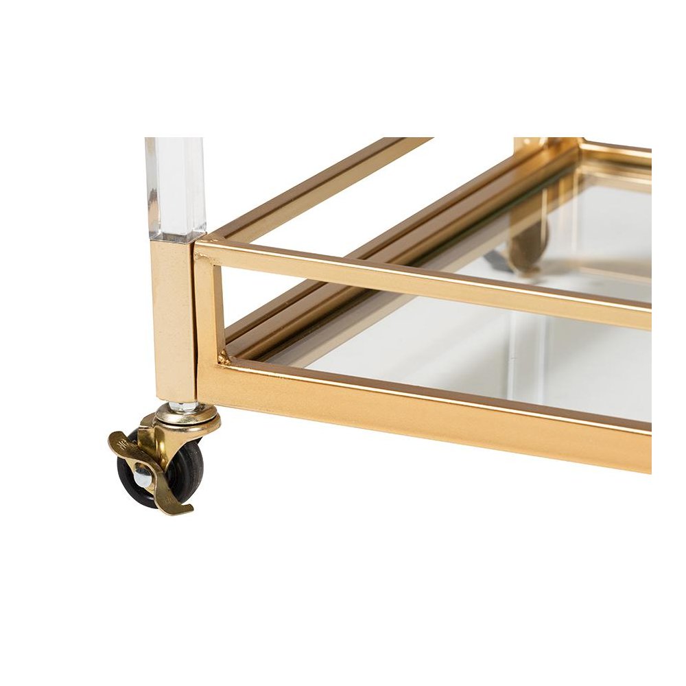 Baxton Studio Savannah Contemporary Glam and Luxe Gold Metal and Glass Wine Cart. Picture 7