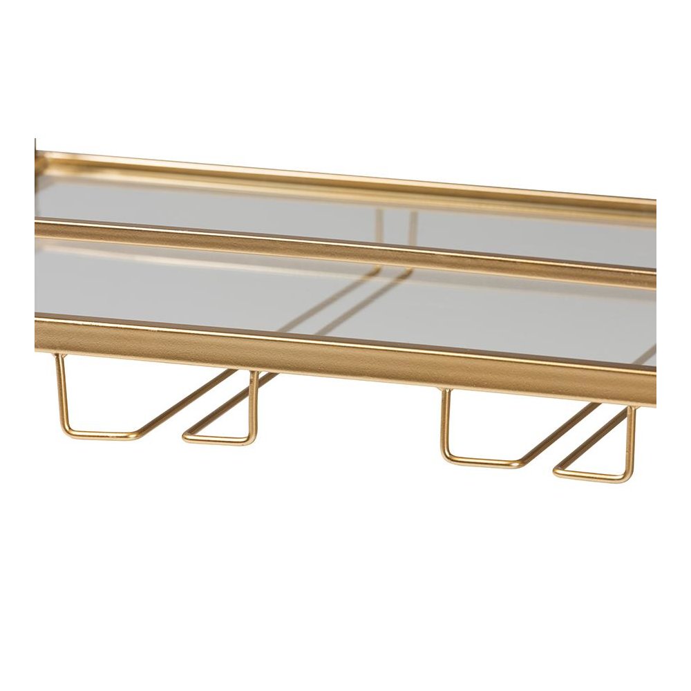 Baxton Studio Savannah Contemporary Glam and Luxe Gold Metal and Glass Wine Cart. Picture 8